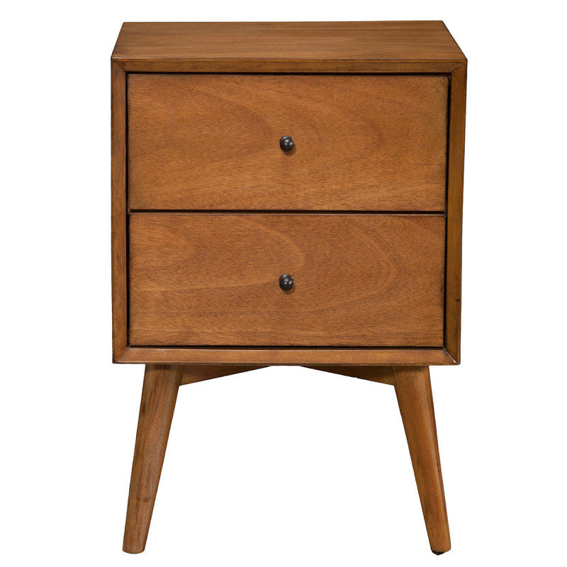 966 Alpine Furniture 966-02 Flynn Mid Century Modern 2 Drawer Nightstand Acorn Finish