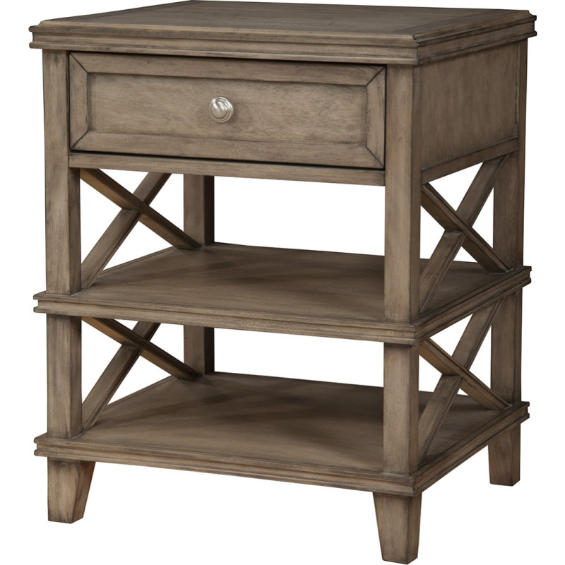 1055 Alpine Furniture 1055-02 Potter 1 Drawer Nightstand Open Shelves French Truffle Finish
