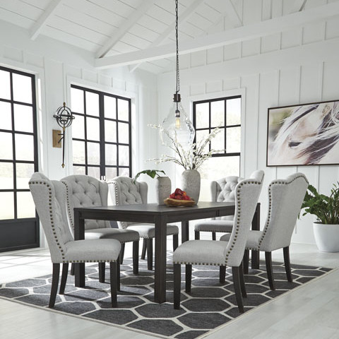 D702 Jeanette 7PC SETS Rectangular Dining Room Table + 6 Side Chairs