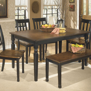 D580 Owingsville 6PC SETS Rectangular Dining Room Table + 4 Side Chairs + Bench