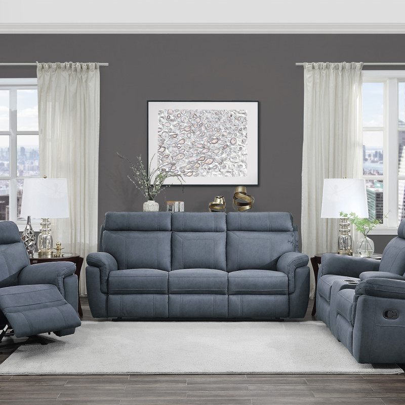 9301BUE*3 3PC SETS Sofa + Love Seat + Reclining Chair