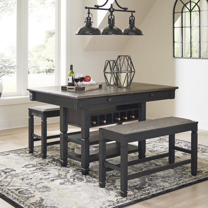 D736-32-09(2) 3PC SETS Tyler Creek RECT Dining Room Counter Table + 2 Bench