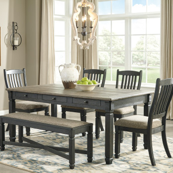 D736-25-01(4)-00 6PC SETS Tyler Creek Rectangular Dining Room Table + 4 Side Chairs + Bench
