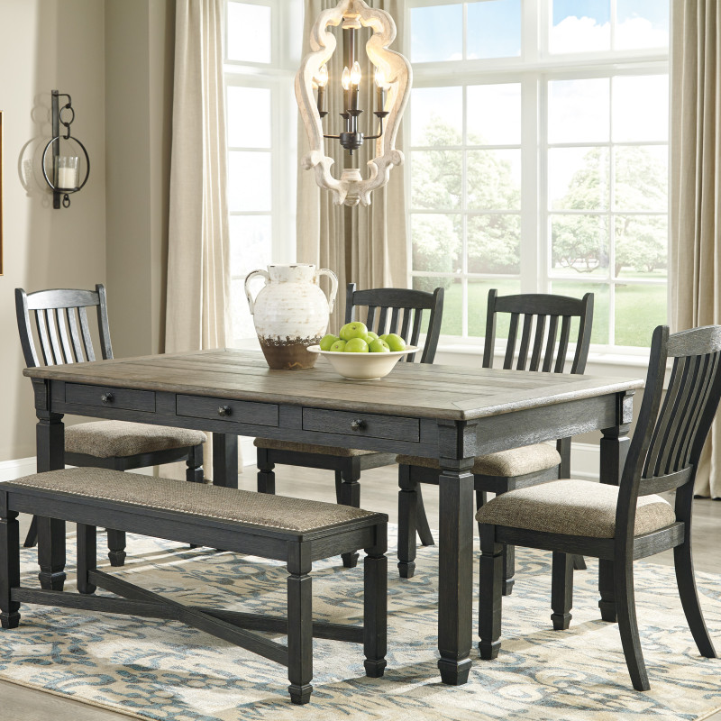 D736-25-01(4)-00 6PC SETS Tyler Creek Rectangular Dining Room Table + 4 Side Chairs + Bench