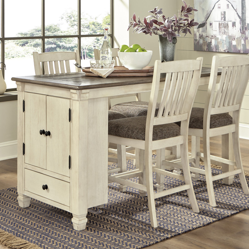 D647 Bolanburg 5PC SETS RECT Dining Room Counter Table + 4 Upholstered Barstool