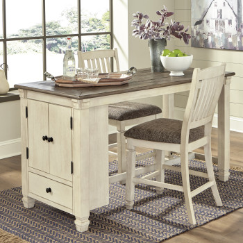 D647 Bolanburg 3PC SETS RECT Dining Room Counter Table + 2 Upholstered Barstool