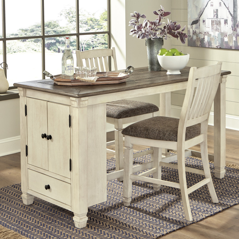 D647 Bolanburg 3PC SETS RECT Dining Room Counter Table + 2 Upholstered Barstool