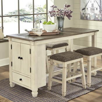 D647 Bolanburg 5PC SETS RECT Dining Room Counter Table + 4 Upholstered Stool