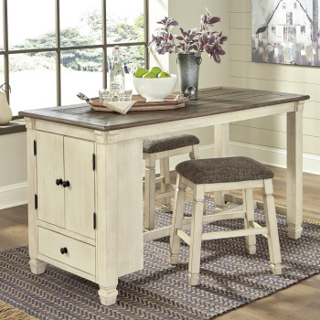 D647 Bolanburg 3PC SETS RECT Dining Room Counter Table + 2 Upholstered Stool