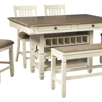 D647 Bolanburg 6PC SETS RECT Dining Room Counter Table + 4 Upholstered Barstool + Bench