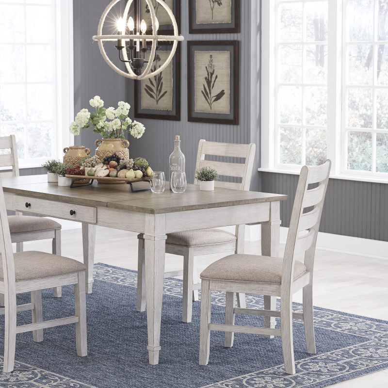 D394 5PC SETS Skempton RECT DRM Table w/Storage + 4 Side Chairs