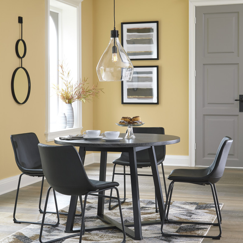 D372-16-06(4) 5PC SETS Round Dining Room Table + 4 Side Chairs