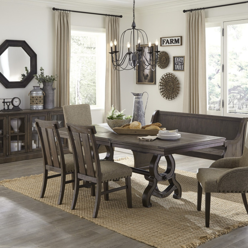 5799-86*6 6PC SETS Dining Table + 2 Side Chairs + 2 Arm Chairs + Bench with Arms