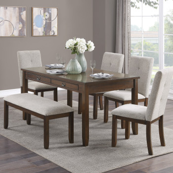 5710-60*6 6PC SETS Dining Table + 4 Side Chairs + Bench