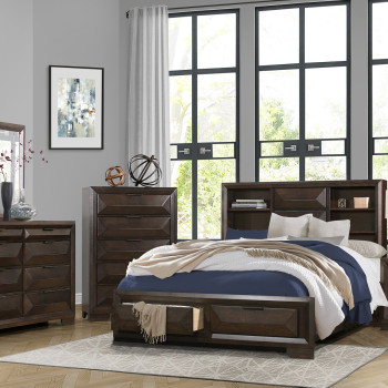 1753K-1CK*4 4PC SETS California King Platform Bed + Night Stand + Dresser + Mirror