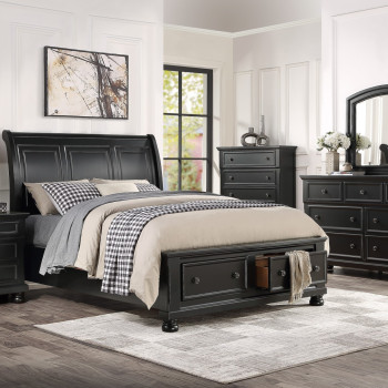 1714BK-1*4 4PC SETS Queen Sleigh Platform Bed + Night Stand + Dresser + Mirror