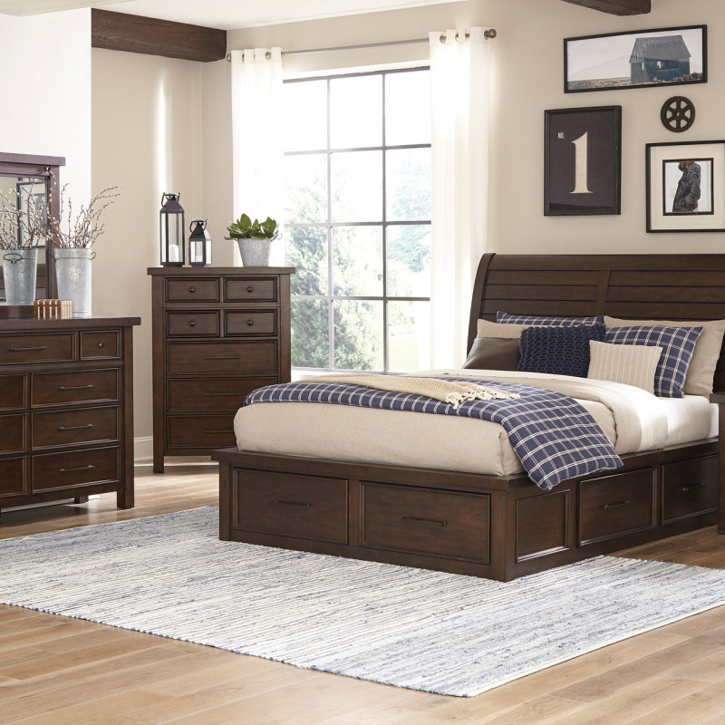1559-1*4 4PC SETS Queen Platform Bed + Night Stand + Dresser + Mirror