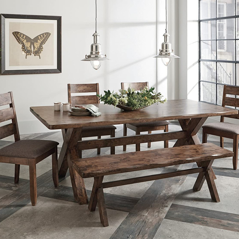 106381-S6 6PC SETS Alston X-Shaped Dining Table + 4 Side Chairs + Bench