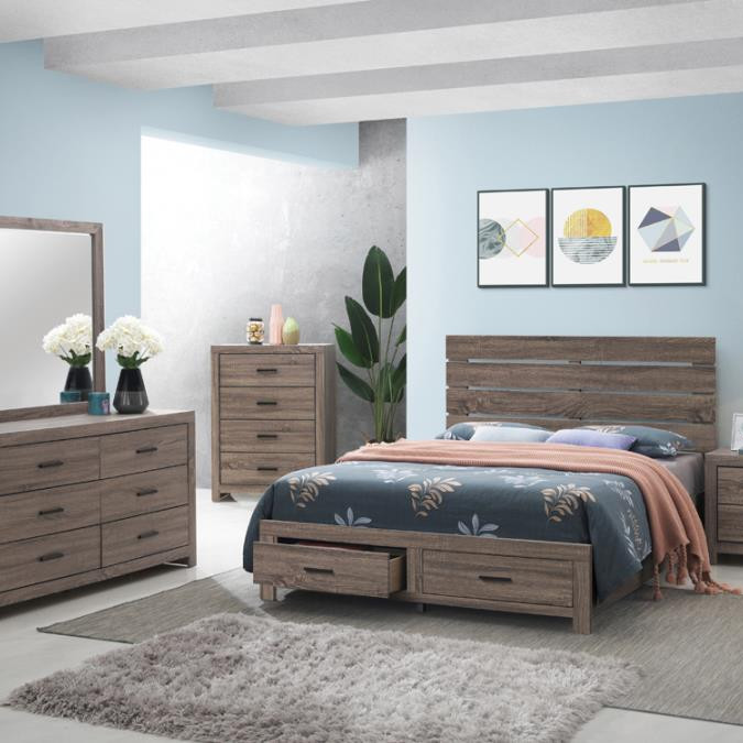 207040Q-S4 4PC SETS QUEEN STORAGE BED + NIGHTSTAND + DRESSER + MIRROR
