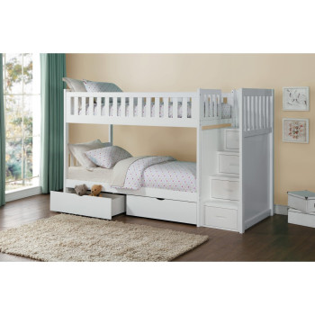 B2053SBW-1*T Bunk Bed with Reversible Step Storage and Storage Boxes