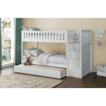 B2053SBW-1*R Bunk Bed with Reversible Step Storage and Twin Trundle