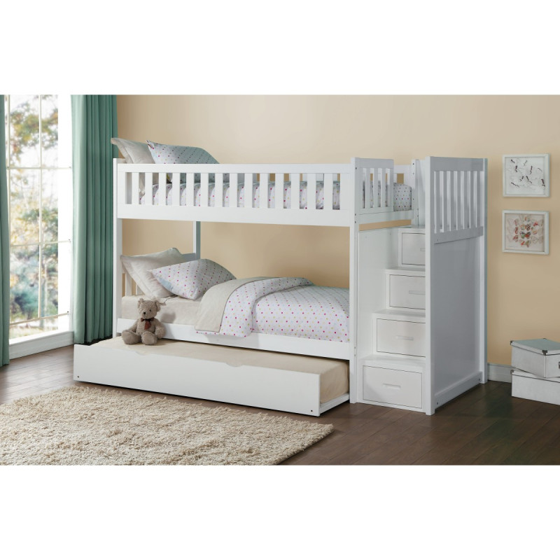 B2053SBW-1*R Bunk Bed with Reversible Step Storage and Twin Trundle