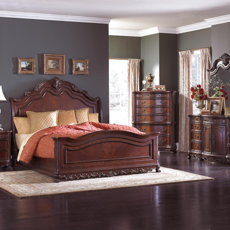 2243SL-1*4 4PC SETS Queen Sleigh Bed + NS + D + M