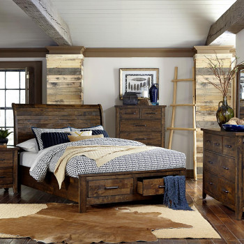 1957-1*4 4PC SETS Queen Sleigh Platform Bed + NS + D + M