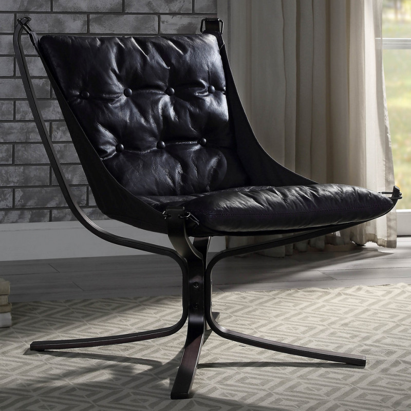 59832 Carney Vintage Blue Top Grain Leather Swivel Accent Chair