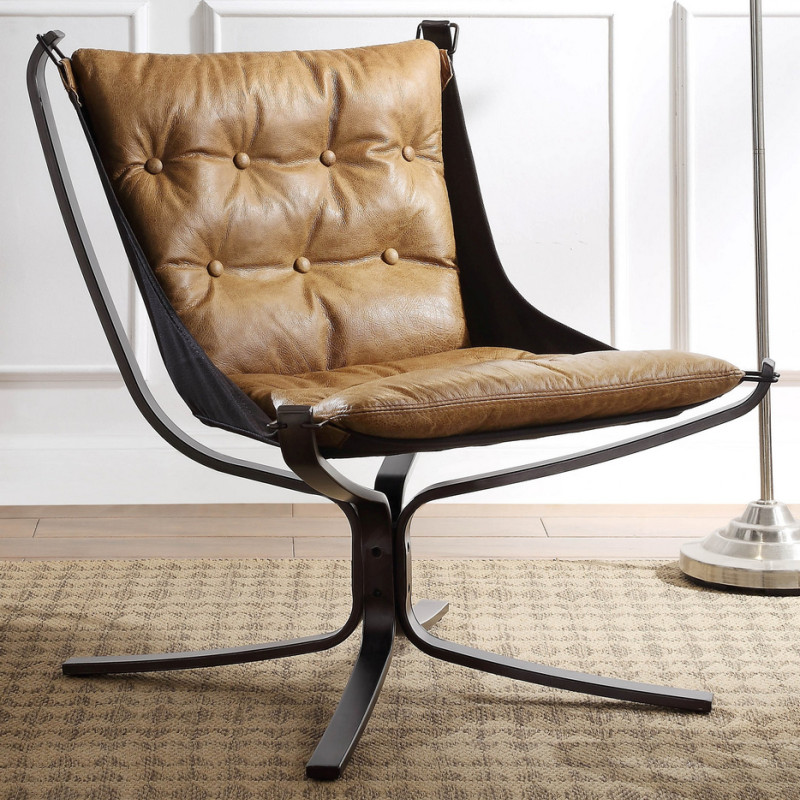 59831 Carney Coffee Top Grain Leather Swivel Accent Chair