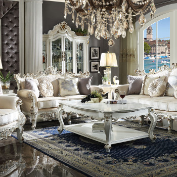 53460+53461+53462 3PC SETS Picardy II Antique Pearl Finish Fabric Sofa + Loveseat + Chair