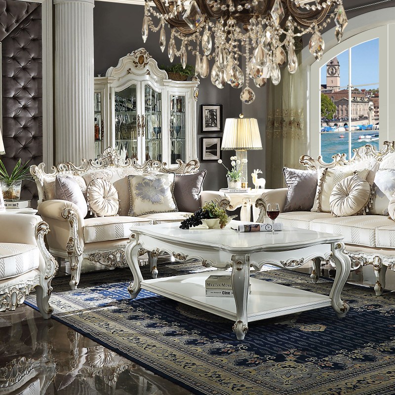 53460+53461+53462 3PC SETS Picardy II Antique Pearl Finish Fabric Sofa + Loveseat + Chair