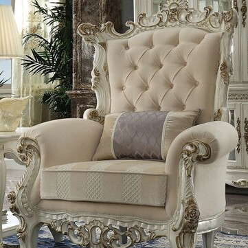 53463 Picardy II Antique Pearl Finish/Fabric Accent Chair