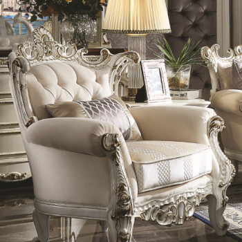 53462 Picardy II Antique Pearl Finish Fabric Chair w/Rolled Armrest