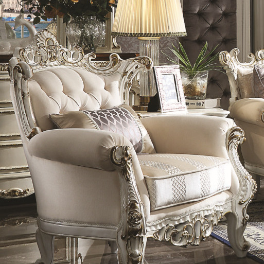 53462 Picardy II Antique Pearl Finish Fabric Chair w/Rolled Armrest