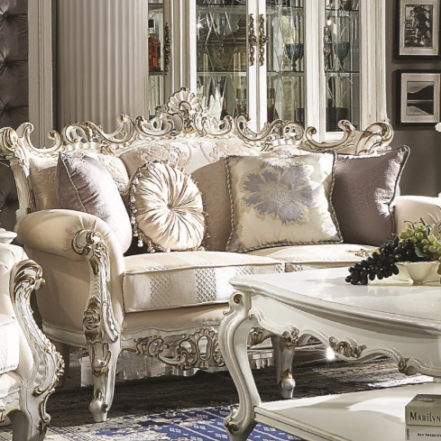 53461 Picardy II Antique Pearl Finish/Fabric Loveseat