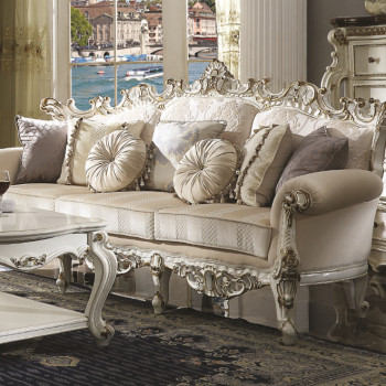 53460 Picardy II Antique Pearl Finish Fabric Sofa