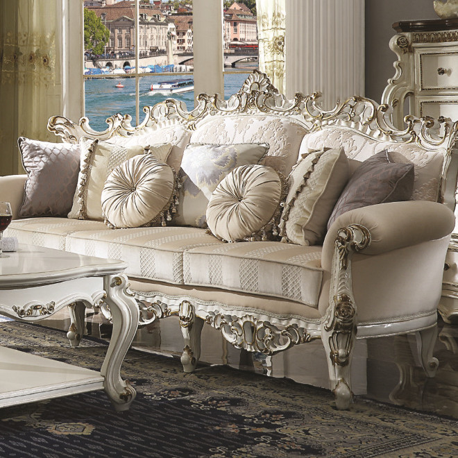 53460 Picardy II Antique Pearl Finish Fabric Sofa