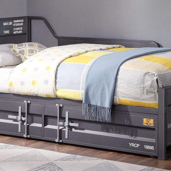 39885 Cargo Gunmetal Finish Metal Twin Daybed w/Trundle
