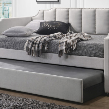 39410 Peridot Dove Grey Velvet Twin Daybed w/Trundle