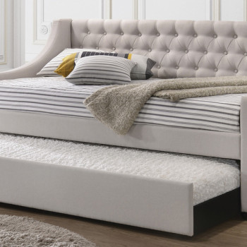 39395 Lianna Fog Fabric Button Tufted Twin Daybed w/Trundle