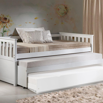 39080+39083 Cominia White Wood Twin Daybed with 2 Trundles