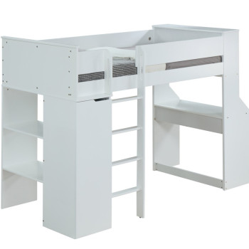 38060 Ragna White Wood Twin Loft Bed with Desk & Wardrobe