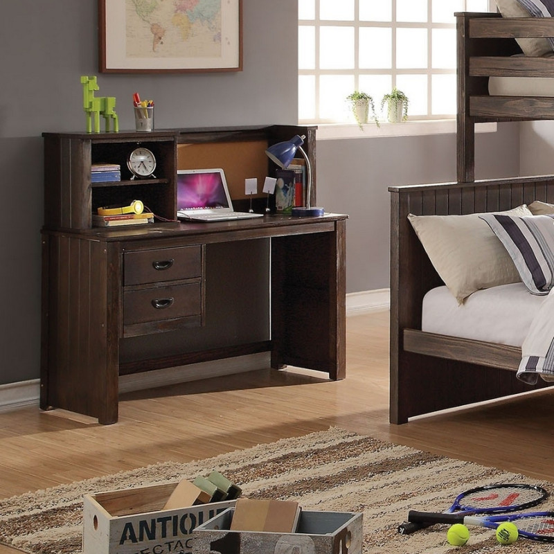 38031 Hector Youth Antique Charcoal Brown Wood Desk with Hutch