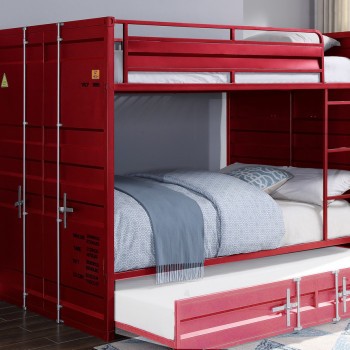 37915 Cargo Red Finish Metal Full over Full Bunk Bed