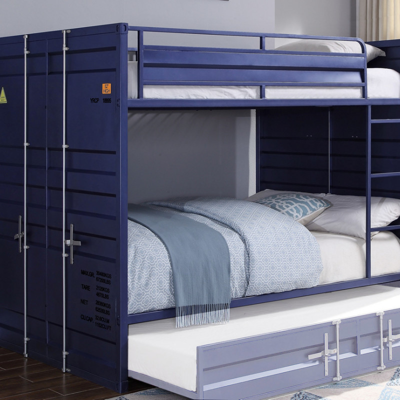 37905 Cargo Blue Finish Metal Full over Full Bunk Bed