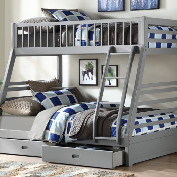 37840 Jason Gray Wood Twin over Full Bunk Bed w/2 Drawers