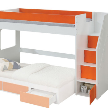 37460 Lawson White & Orange Wood Twin Loft Bed with Storage Ladder