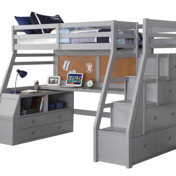 37445 Jason II Gray Wood Twin Loft Bed with Chest & Storage Ladder