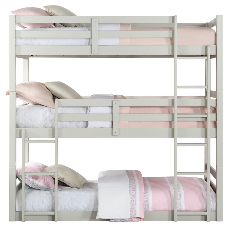 37420 Ronnie Light Gray Wood Triple Twin Bunk Bed